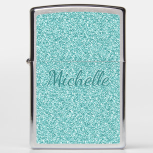 Girly Blue Sparkle Monogrammed Name Zippo Lighter