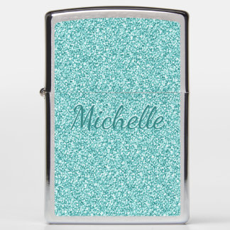 Girly Blue Sparkle Monogrammed Name Zippo Lighter