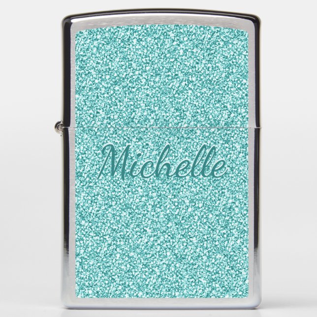 Girly Blue Sparkle Monogrammed Name Zippo Lighter (Front)