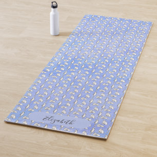 Girly Blue Watercolor Cats Custom Name Colorful Yoga Mat