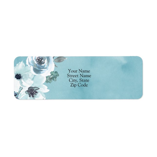 Girly Blue Watercolor Floral  Label (Front)
