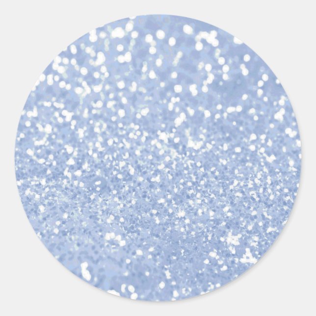Girly Blue White Abstract Glitter Photo Print Classic Round Sticker (Front)