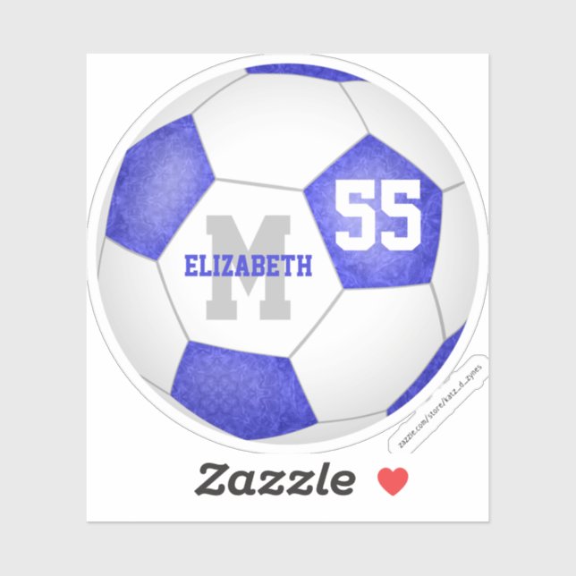 girly blue white personalized soccer sticker (Sheet)