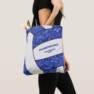 girly blue white team colors volleyball coach name tote bag