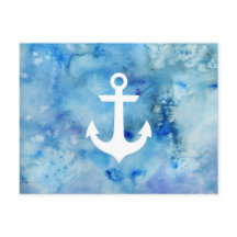 Girly Blue White Watercolor Nautical Anchor