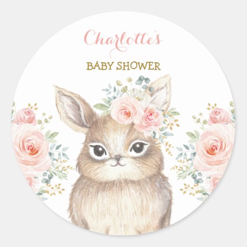 Girly Blush Bunny Rabbit Baby Shower Party Favor Classic Round Sticker