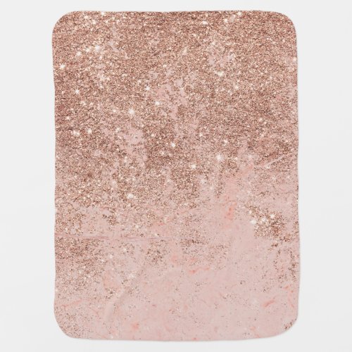 Girly blush coral faux rose gold glitter marble baby blanket
