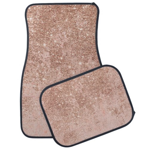 Girly blush coral faux rose gold glitter marble car floor mat