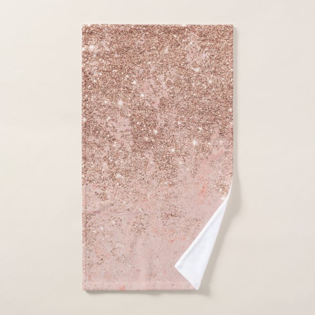 Girly blush coral faux rose gold glitter marble hand towel  (Hand Towel)