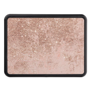 Girly blush coral faux rose gold glitter marble hitch cover
