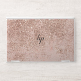Girly blush coral faux rose gold glitter marble HP laptop skin
