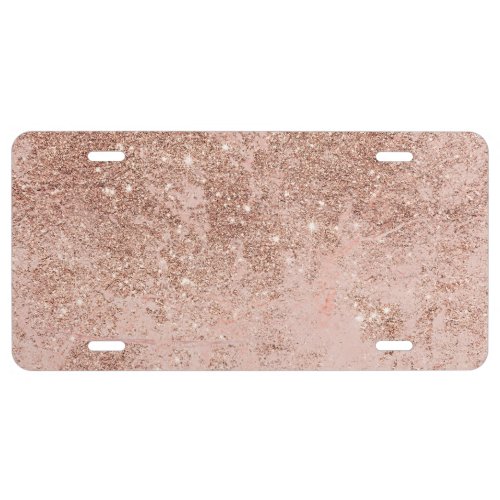 Girly blush coral faux rose gold glitter marble license plate
