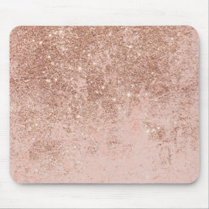 Girly blush coral faux rose gold glitter marble mouse pad
