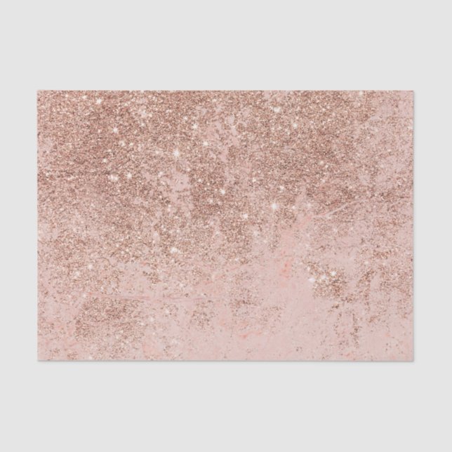 Girly blush coral faux rose gold glitter marble tissue paper (Front)