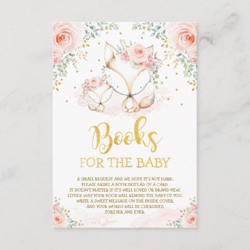 Girly Blush Floral Fox Mommy  Cub Books for Baby Enclosure Card