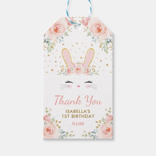 Girly Blush Gold Bunny Rabbit Easter Party Favors Gift Tags