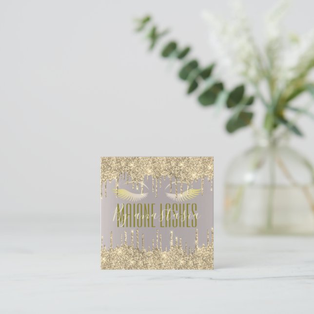 Girly Blush Gold Glit Eye Drips Artist Makeup SPA Square Business Card (Standing Front)
