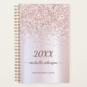 Girly Blush Metal Rose Gold Glitter Monogram 2023 Planner