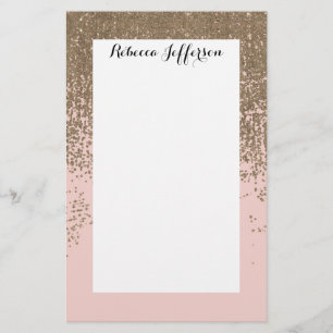 Girly Blush Pink and Gold Glitter Ombre Stationery