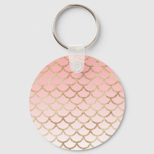 Girly Blush Pink and Gold Mermaid Glitter Sparkles Keychain