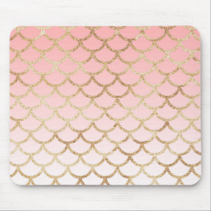 Girly Blush Pink and Gold Mermaid Glitter Sparkles Mouse Pad