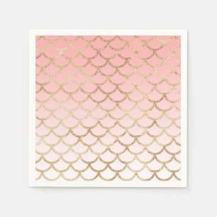 Girly Blush Pink and Gold Mermaid Glitter Sparkles Napkins