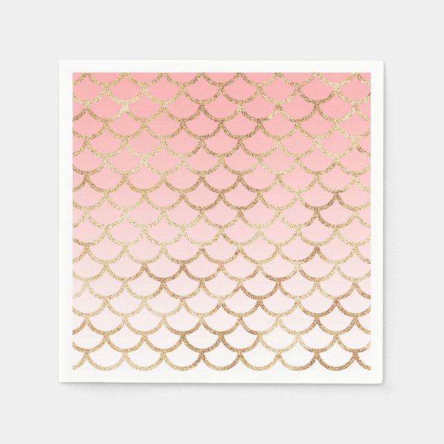 Girly Blush Pink and Gold Mermaid Glitter Sparkles Napkins (Front)