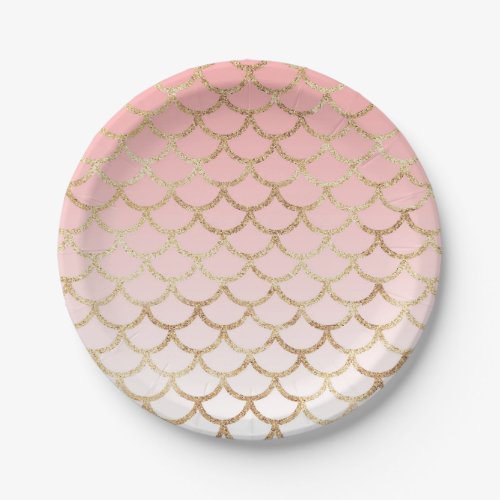 Girly Blush Pink and Gold Mermaid Glitter Sparkles Paper Plates