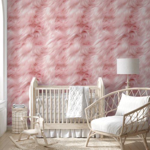 Girly Blush Pink Animal Faux Fur image of fur Wallpaper