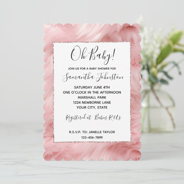 Girly Blush Pink Animal Fur Invitation (Standing Front)