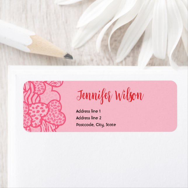 Girly Blush Pink Animal Print Hearts Valentine Label (Insitu)