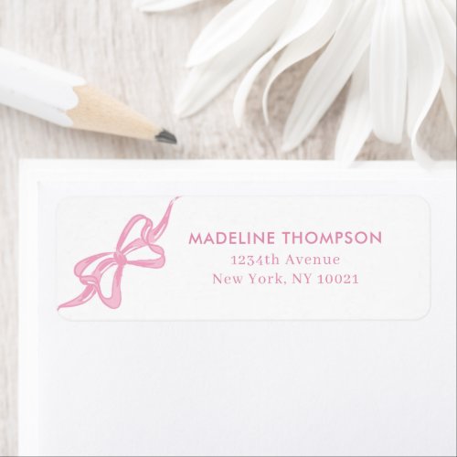 Girly Blush Pink Bow Ribbon Return Address Label