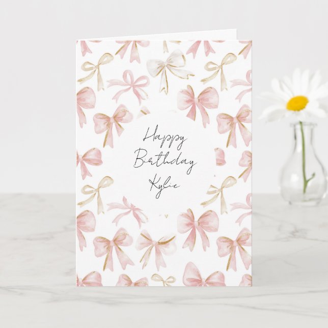 Girly Blush Pink Bows Birthday Card (Small Plant)