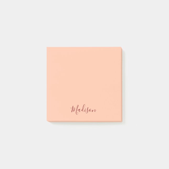 Girly Blush Pink Burgundy Script Personalized  Post-it Notes (Front)