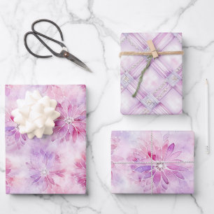 Girly Blush Pink Chic Lavender Floral Birthday Wrapping Paper Sheets