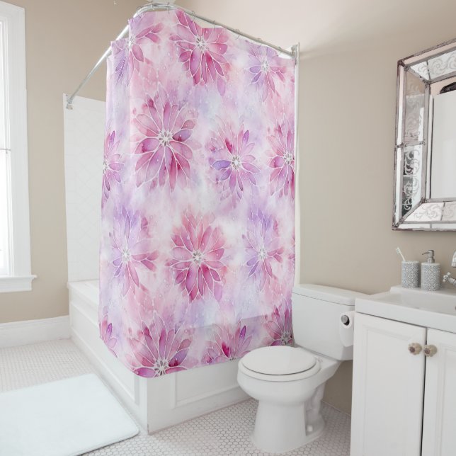 Girly Blush Pink Chic Lavender Floral   Shower Curtain (In Situ)