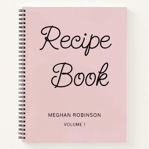 Girly Blush Pink Cookbook Personalized Recipe Note Notebook