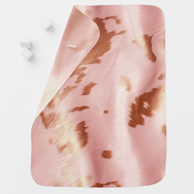 Girly Blush Pink Cream Brown Cowhide Baby Blanket (In Situ)