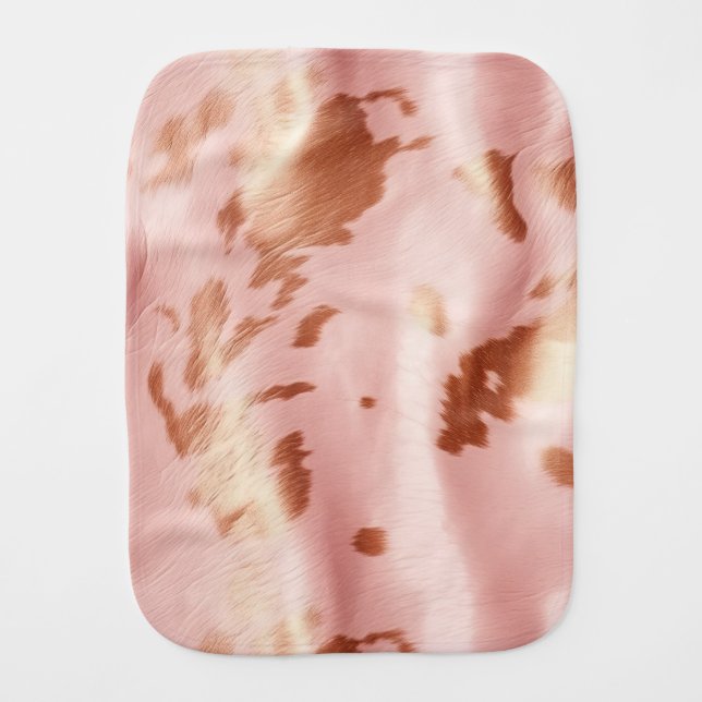 Girly Blush Pink Cream Brown Cowhide Baby Burp Cloth (Front)