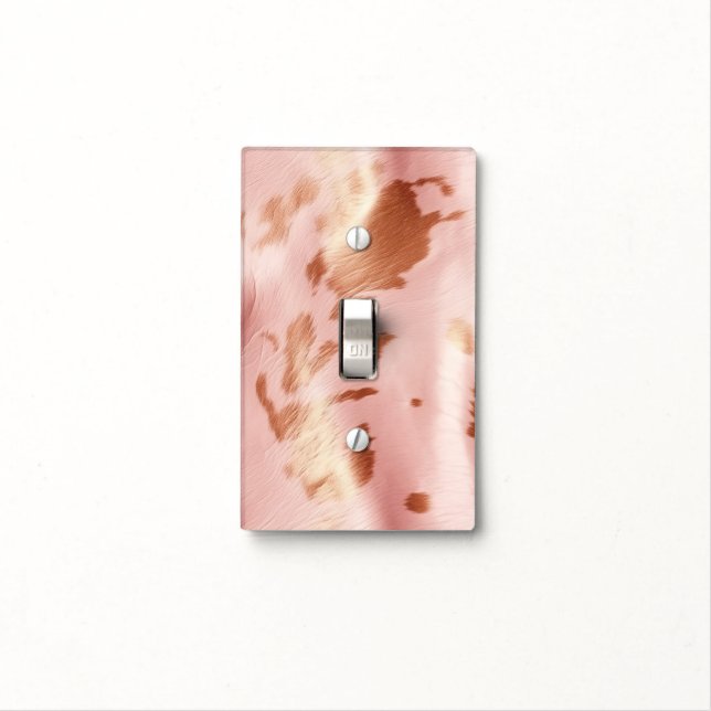 Girly Blush Pink Cream Brown Cowhide Light Switch Cover (In Situ)