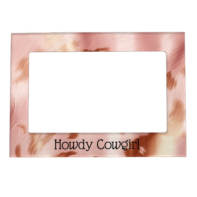 Girly Blush Pink Cream Brown Cowhide Magnetic Frame (Front)
