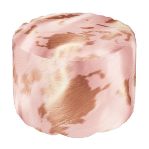 Girly Blush Pink Cream Brown Cowhide Pouf