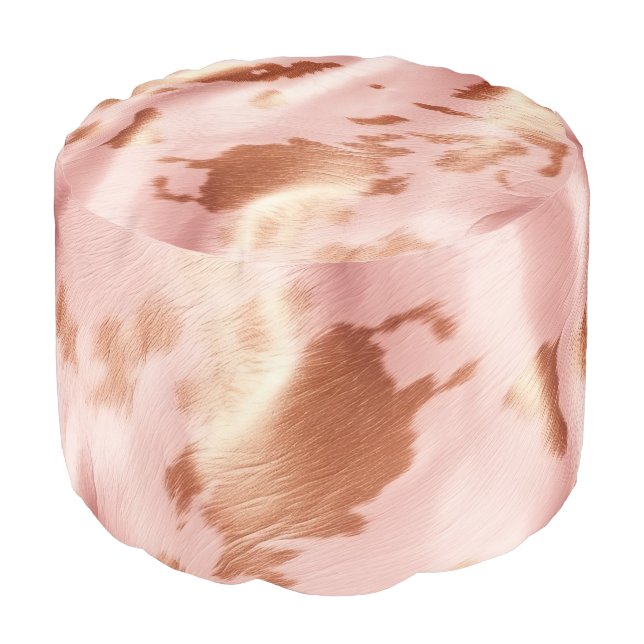 Girly Blush Pink Cream Brown Cowhide Pouf (Angled Front)