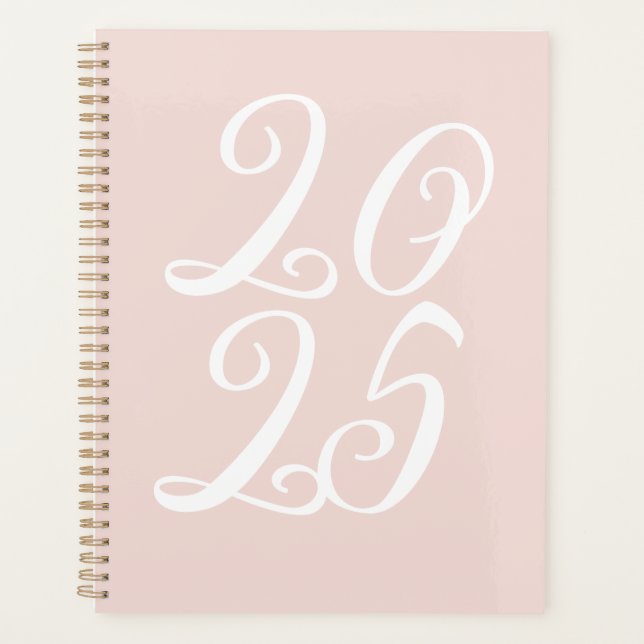 Girly blush pink custom script year typography planner (Front)