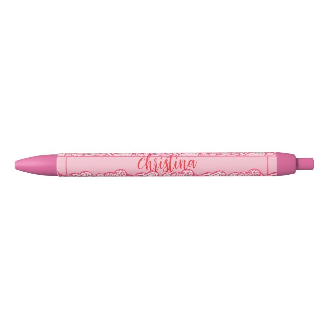 Girly Blush Pink Cute Animal Print Hearts Name  Pen (Front)