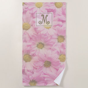 Girly Blush Pink Daisies Custom Monogram Beach Towel