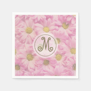Girly Blush Pink Daisies Cute Custom Gold Monogram Napkins