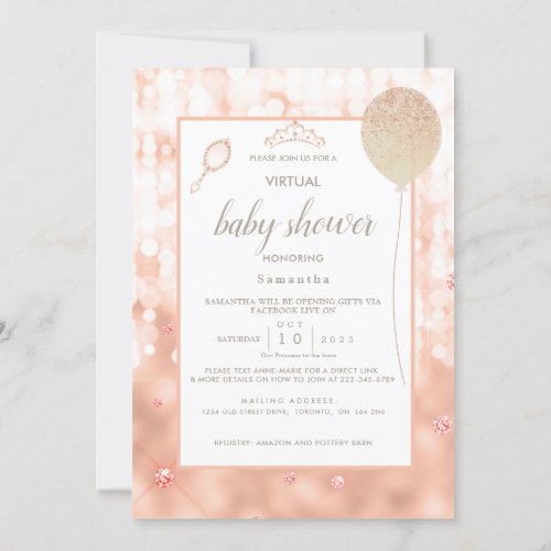 Girly Blush Pink Diamond Rose Gold Baby Shower Invitation