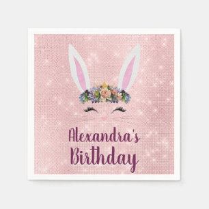 Girly Blush Pink Easter Bunny Birthday Party Napkins