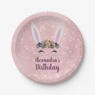 Girly Blush Pink Easter Bunny Birthday Party Paper Plates
